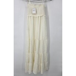 NEW Forever 21 Maxi Dress Womens XS Cream Ivory Tiered‎ Smocked Bodice NWT